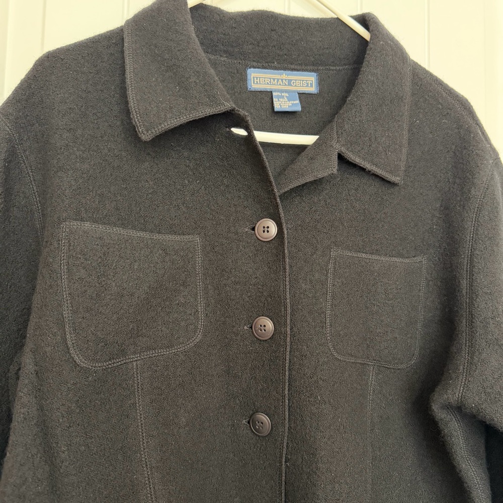 Herman Geist 100% Wool Jacket Women’s Large Black Button Up Coat Pockets